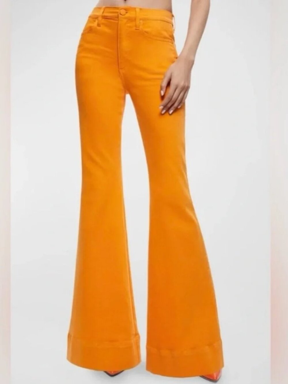Alice + Olivia Dylan Flare Jeans Orange 27 High Rise 28.5 Inseam Petite Cropped
